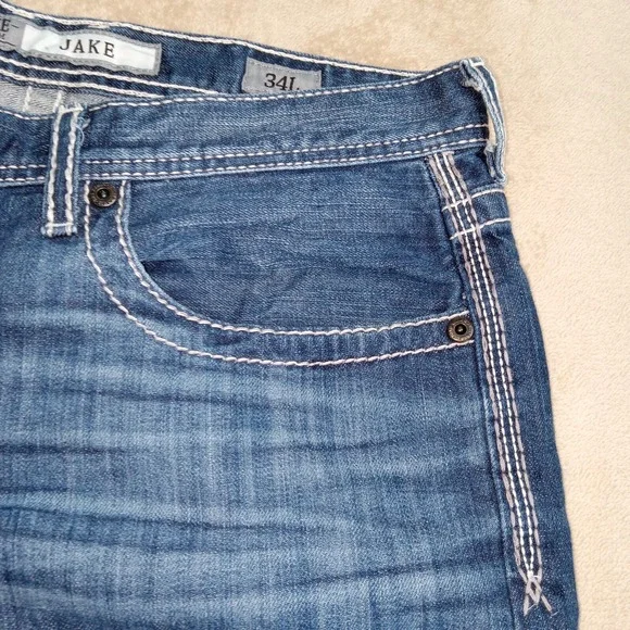 BKE Jake Straight Denim Jeans Men's 34LX33 Blue Distressed - Picture 10 of 15